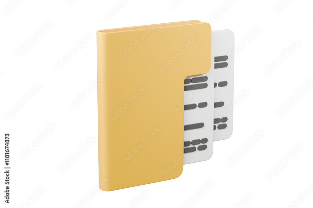 Poster 3d minimal business file folder documents note paper icon. sheets of paper with detail. approved doc