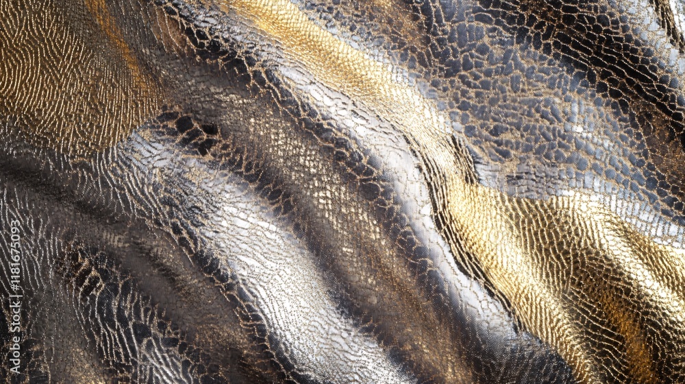 Poster elegant abstract fabric with rich gold and silver tones, creating a luxurious texture and visual dep