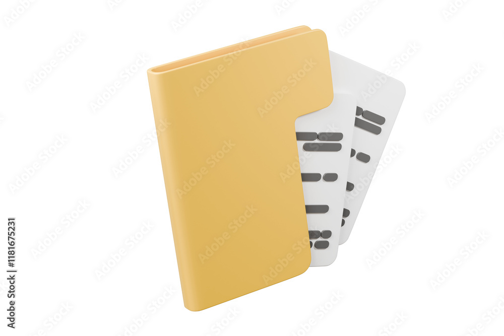 Poster 3d minimal business file folder documents note paper icon. sheets of paper with detail. approved doc
