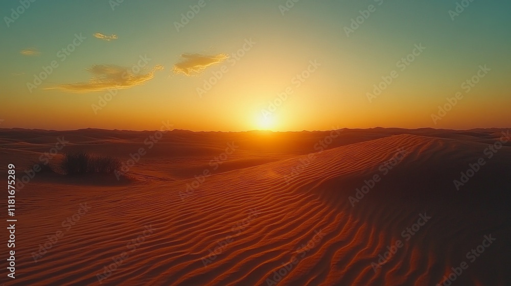 Poster vibrant warm colors envelop the vast desert as the sun sets, creating a magical golden hour glow on 