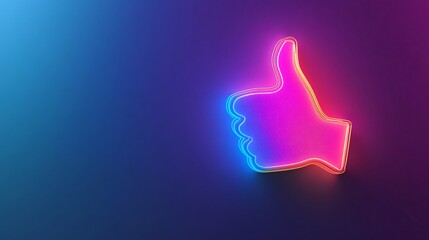 A vibrant neon thumbs-up symbol glowing against a dark gradient background.