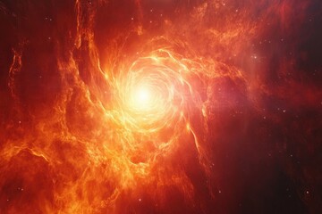 Obraz premium Vivid cosmic swirl of fiery orange and red in the depths of space, capturing the essence of a stellar nursery