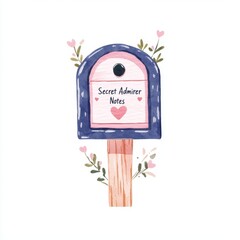 Watercolor Illustration of a Charming Secret Admirer Notes Mailbox with Flowers