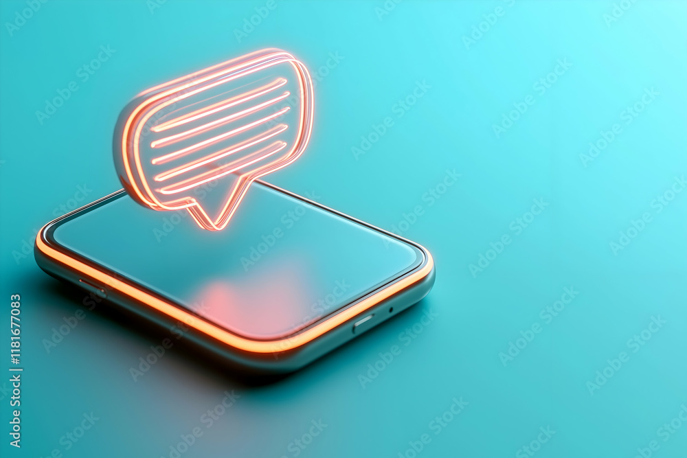 Poster a glowing speech bubble icon is displayed above a smartphone, symbolizing digital communication and 