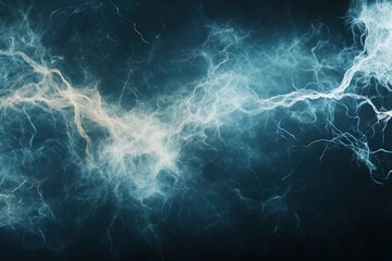 Dynamic electric energy flows with vibrant blue and white lightning across a dark background