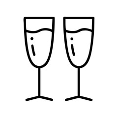 champagne flute icon, drinks line art, drinks vector - simple black line art icon of champagne flute perfect for logos, and drinks-themed designs.