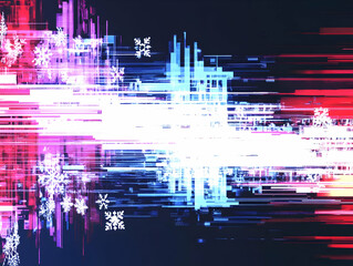 Abstract Glitch Background with Snowflakes