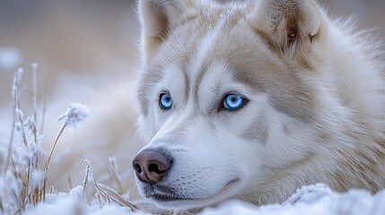 Obraz premium Close-up of a Siberian Husky in the Snow