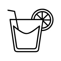 lemon wedge in drink icon, drinks line art, drinks vector - simple black line art icon of lemon wedge in drink perfect for logos, and drinks-themed designs.
