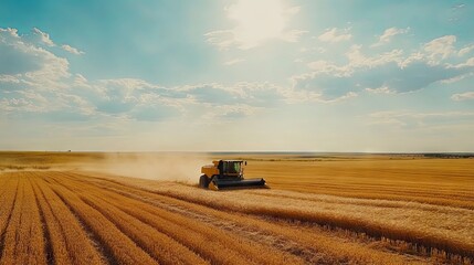Naklejka premium Golden Wheat Harvest in a Vast Field