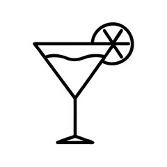 martini glass with lemon twist icon, drinks line art, drinks vector - simple black line art icon of martini glass with lemon twist perfect for logos, and drinks-themed designs.