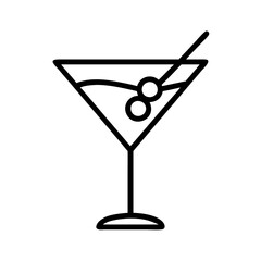 martini glass with olive icon, drinks line art, drinks vector - simple black line art icon of martini glass with olive perfect for logos, and drinks-themed designs.