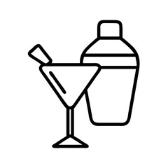 martini shaker icon, drinks line art, drinks vector - simple black line art icon of martini shaker perfect for logos, and drinks-themed designs.
