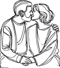 Romantic Line Art Illustrations of Elderly Couples in Vector