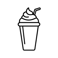 milkshake with whipped cream icon, drinks line art, drinks vector - simple black line art icon of milkshake with whipped cream perfect for logos, and drinks-themed designs.