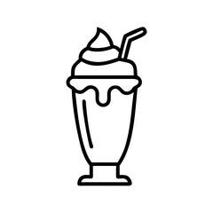 milkshake with whipped cream icon, drinks line art, drinks vector - simple black line art icon of milkshake with whipped cream perfect for logos, and drinks-themed designs.