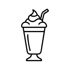 milkshake with whipped cream icon, drinks line art, drinks vector - simple black line art icon of milkshake with whipped cream perfect for logos, and drinks-themed designs.