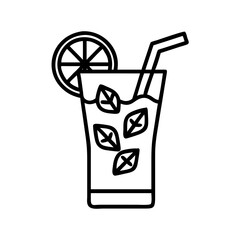 mojito with mint icon, drinks line art, drinks vector - simple black line art icon of mojito with mint perfect for logos, and drinks-themed designs.