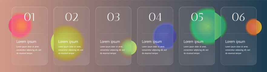 Modern infographic template with glass, gradient bubbles and minimalist design elements. Perfect for presentations, business processes, marketing strategies and data visualization