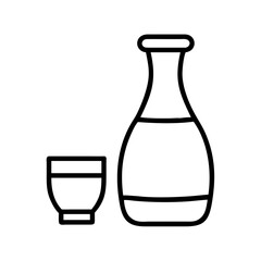 sake bottle and cup icon, drinks line art, drinks vector - simple black line art icon of sake bottle and cup perfect for logos, and drinks-themed designs.