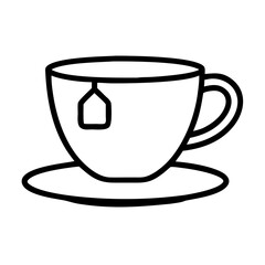 tea cup with saucer icon, drinks line art, drinks vector - simple black line art icon of tea cup with saucer perfect for logos, and drinks-themed designs.
