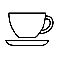 tea cup with saucer icon, drinks line art, drinks vector - simple black line art icon of tea cup with saucer perfect for logos, and drinks-themed designs.