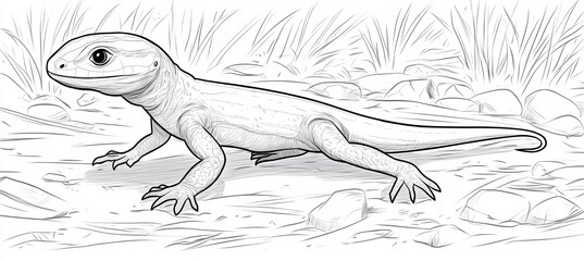 Lizard Sketch, Reptile Illustration, Line Art Animal Drawing, Coloring Page, Wildlife Design