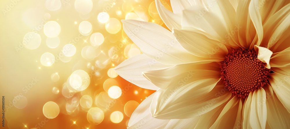 Poster radiant bloom abstract macro daisy with soft focus petals and bokeh background in golden tones
