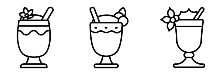 eggnog glass icon, drinks line art, drinks vector - simple black line art icon of eggnog glass perfect for logos, and drinks-themed designs.