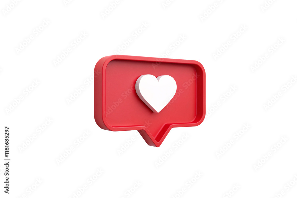 Poster a vibrant red 3d notification-like icon featuring a glossy white heart, tilted slightly for a dynami