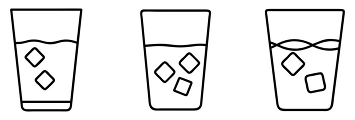 glass of water with ice icon, drinks line art, drinks vector - simple black line art icon of glass of water with ice perfect for logos, and drinks-themed designs.