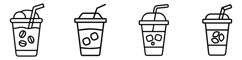 iced coffee icon, drinks line art, drinks vector - simple black line art icon of iced coffee perfect for logos, and drinks-themed designs.