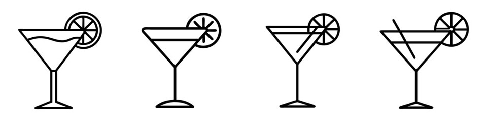 lemon drop martini icon, drinks line art, drinks vector - simple black line art icon of lemon drop martini perfect for logos, and drinks-themed designs.