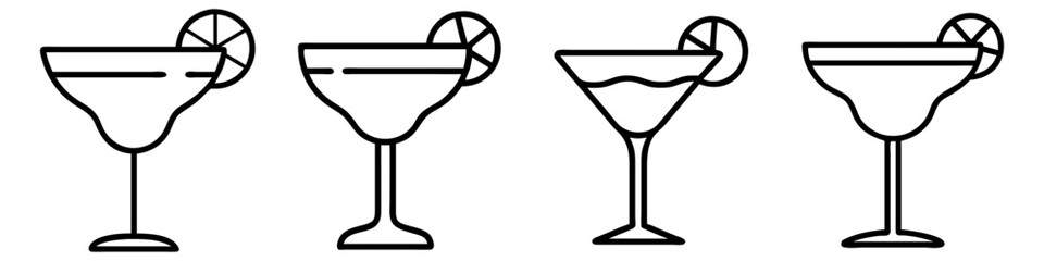 margarita glass icon, drinks line art, drinks vector - simple black line art icon of margarita glass perfect for logos, and drinks-themed designs.