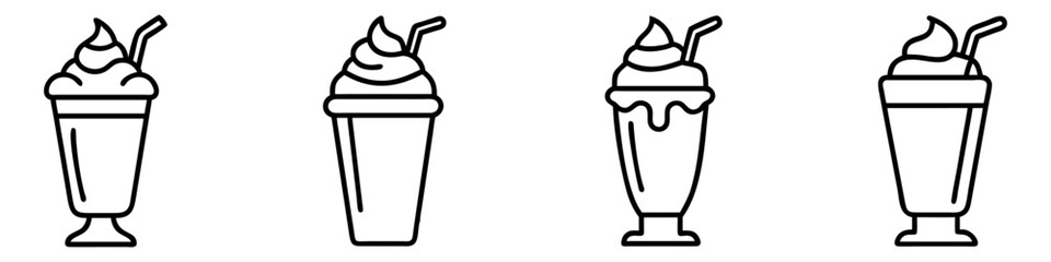 milkshake with whipped cream icon, drinks line art, drinks vector - simple black line art icon of milkshake with whipped cream perfect for logos, and drinks-themed designs.