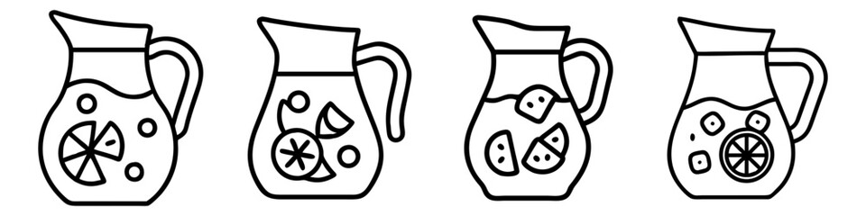 sangria pitcher icon, drinks line art, drinks vector - simple black line art icon of sangria pitcher perfect for logos, and drinks-themed designs.