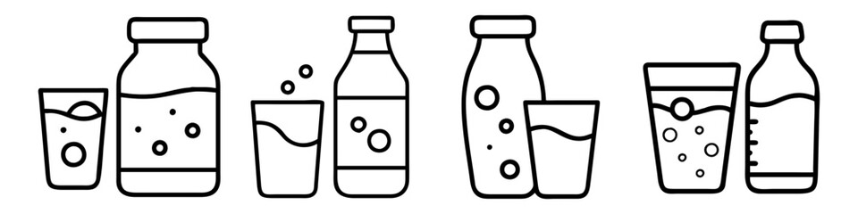 seltzer water icon, drinks line art, drinks vector - simple black line art icon of seltzer water perfect for logos, and drinks-themed designs.