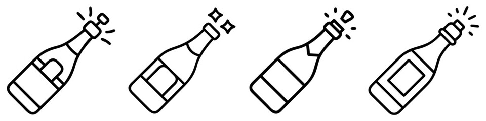 champagne bottle icon, drinks line art, drinks vector - simple black line art icon of champagne bottle perfect for logos, and drinks-themed designs.