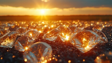 Naklejka premium Sunset Diamonds: A Sparkling Field of Gems at Golden Hour