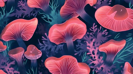 Enthralling Underwater Mushroom Pattern Design: A Vibrant Artistic Exploration of Nature's Wonders