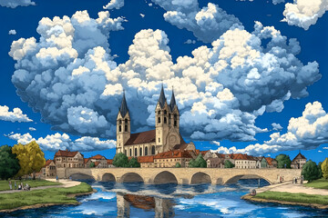 Fototapeta premium Charming Town Illustration