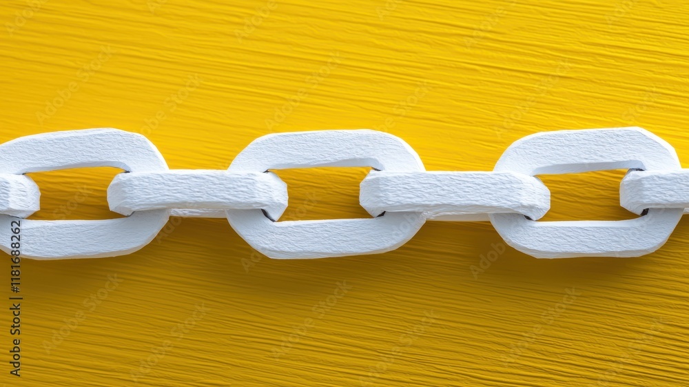 Poster white chain links on vibrant yellow background connection unity and strength concept