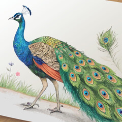 Obraz premium A colorful drawing of a peacock with a colorful pattern