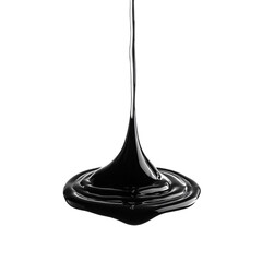 A thick black plastic gooey liquid dripping on to the floor on an isolated background