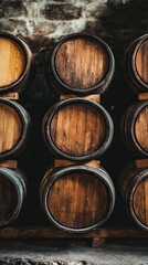 Aged Wooden Wine Barrels in a Cellar