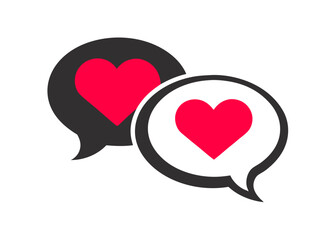 A red heart with speech bubbles is a romantic vector illustration symbolizing love and Valentine's Day celebration