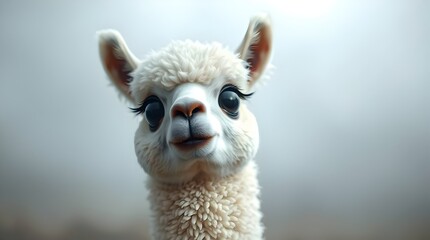 Obraz premium one cute cartoon alpaca on colorful background with space for creative text placement