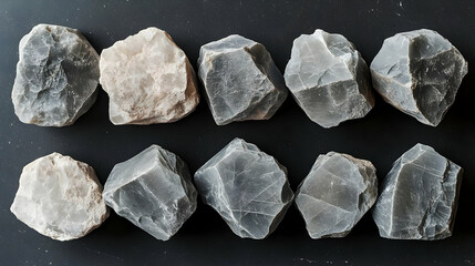 Naklejka premium Rocks and Minerals Display: Exploring Textures and Colors on Black Background