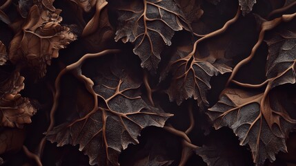 Intricate Leaf Veins and Textures in a Dark Autumnal Composition