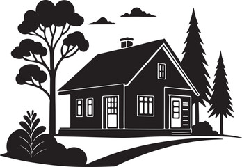 Clean and smooth shapes house silhouette with palm tree vector design.